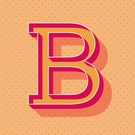 B colorée sur fond orange et motifs graphiques